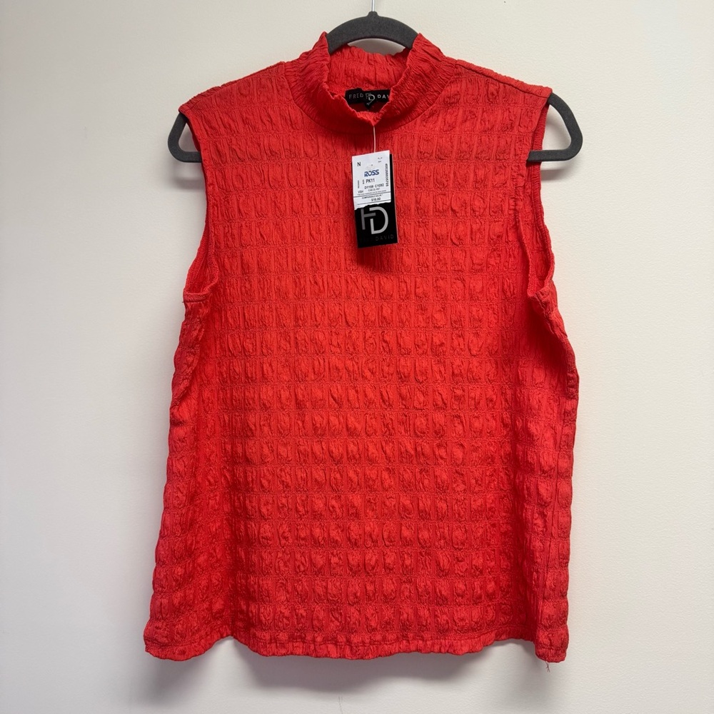 Fred David Bright Red Sleeveless Mock Neck Tank NWT Size L